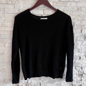 Elaine Kim Black Cotton Crew with Faux Leather Trim - NWOT